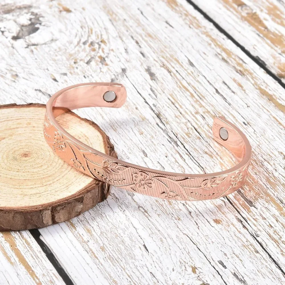 Floral Vine Pattern Open Shank Adjustable Cuff Bracelet 6.50 in